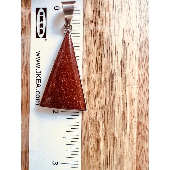 Vintage Sterling Silver Goldstone Pendant & Earrings Set Triangle Shape Boho - Picture 6 of 10